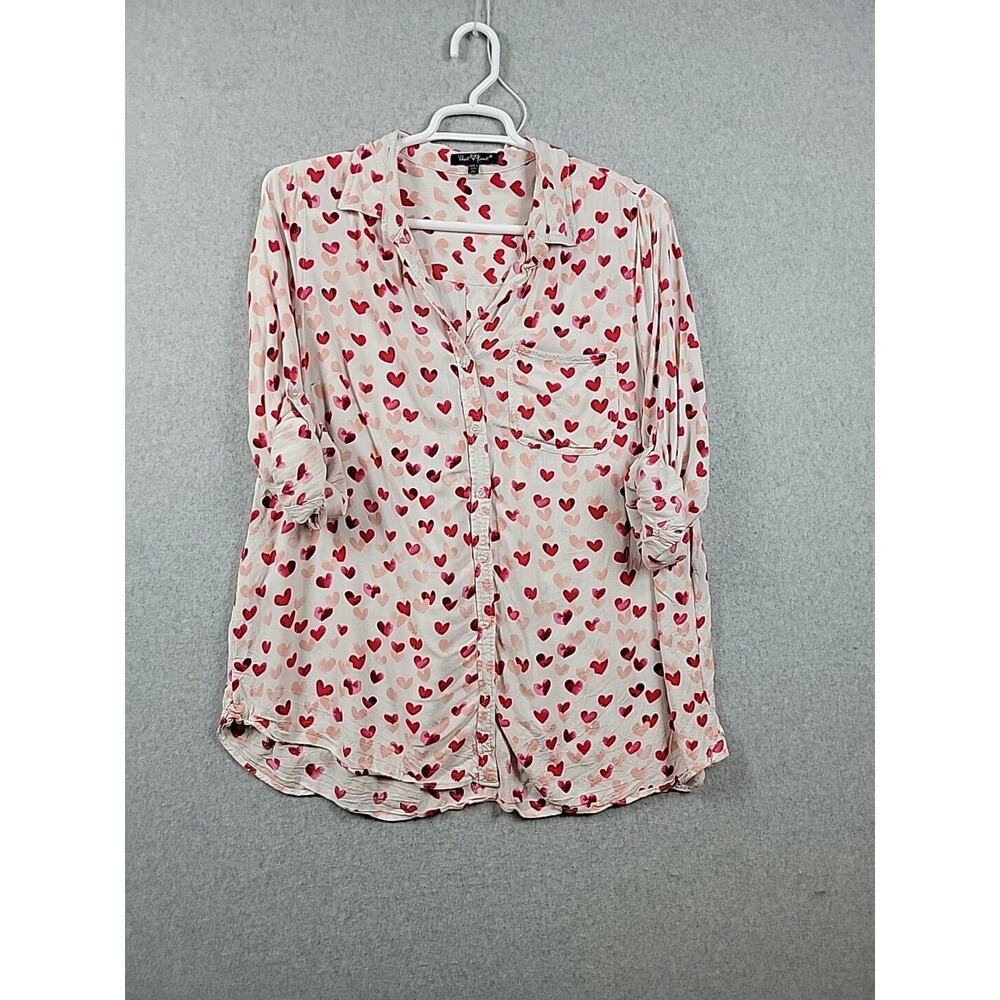 Velvet Heart Pink Novelty Valentine RTS Button Up Rayon Shirt Women's Plus 2X